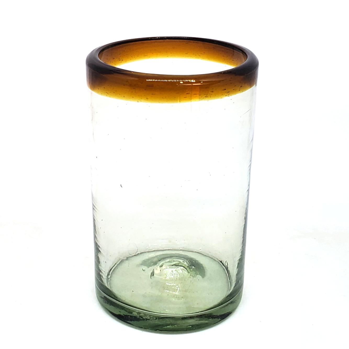 VIDRIO SOPLADO / Juego de 6 vasos grandes con borde color mbar / stos artesanales vasos le darn un toque clsico a su bebida favorita.